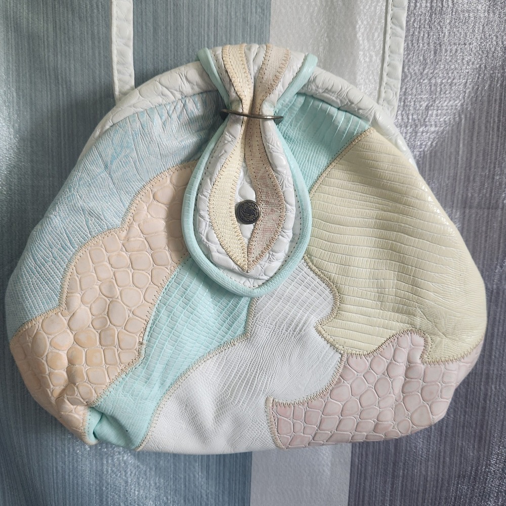 Lido Handbags Vtg 80s Pastel Patchwork Purse Made n USA Grandmacore Coquette Bag